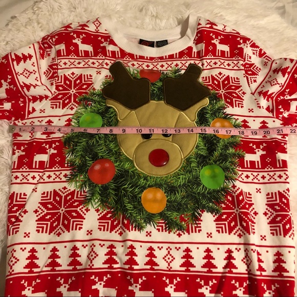 Mad Engine men’s reindeer & wreaths ugly Christmas sweater (sweatshirt) sz large - Picture 9 of 10